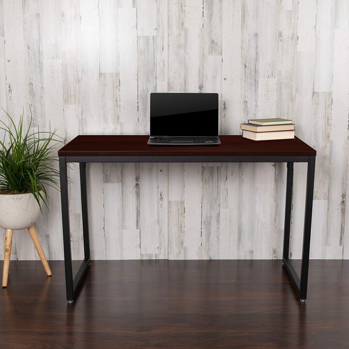 Flash Furniture Tiverton Industrial Modern Desk-Mahogany/Black Commercial Grade Computer Desk-47" Sturdy Home Office Desk-Writing Desk