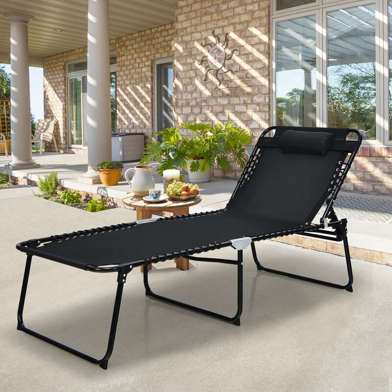 4 Position Folding Lounge Chaise with Adjustable Backrest and Footrest