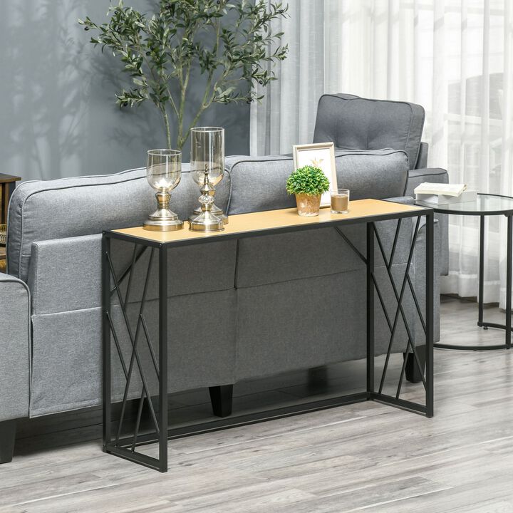 Console Table, Industrial Style Sofa Table with Metal Frame and Unique Side Panel for Living Room, Hallway, Entryway Table, Yellow/Black