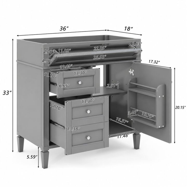ELEMENT ACE 36 Inch Bathroom Vanity Without Top Sink, Freestanding Bathroom Storage Cabinet with 2 Drawers, Tip-Out Drawer, Adjustable Shelf and Solid Wood Frame