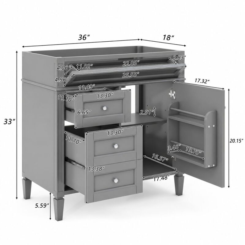 36" Bathroom Vanity Without Top Sink image number 1