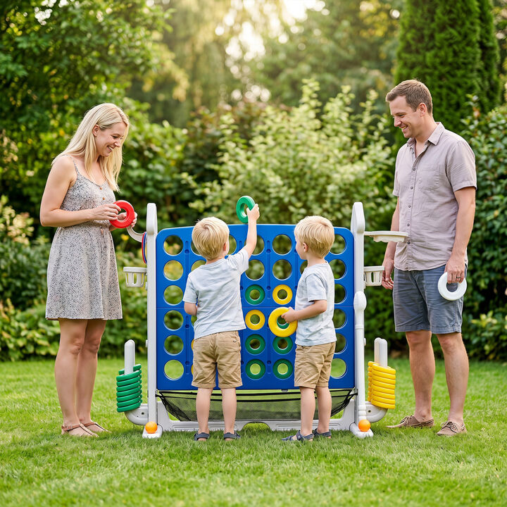 Portable 4 in 1 Row Connect Game with Mesh Net and Adjustable Height