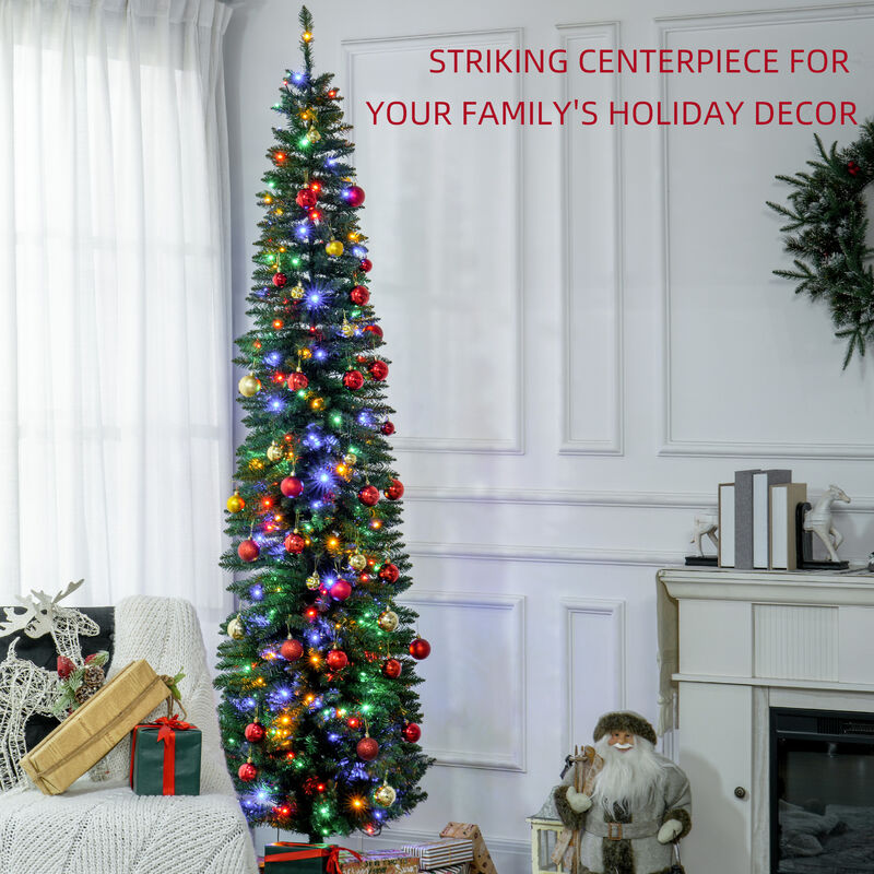 BreeBe 8 ft Prelit Artificial Christmas Tree Skinny Pencil Design with Base image number 3
