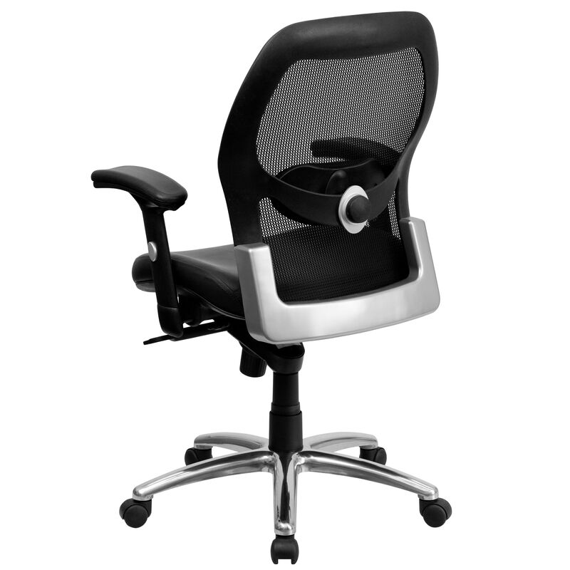Albert Mid-Back Black Super Mesh Executive Swivel Office Chair with LeatherSoft Seat, Knee Tilt Control and Adjustable Lumbar & Arms image number 3