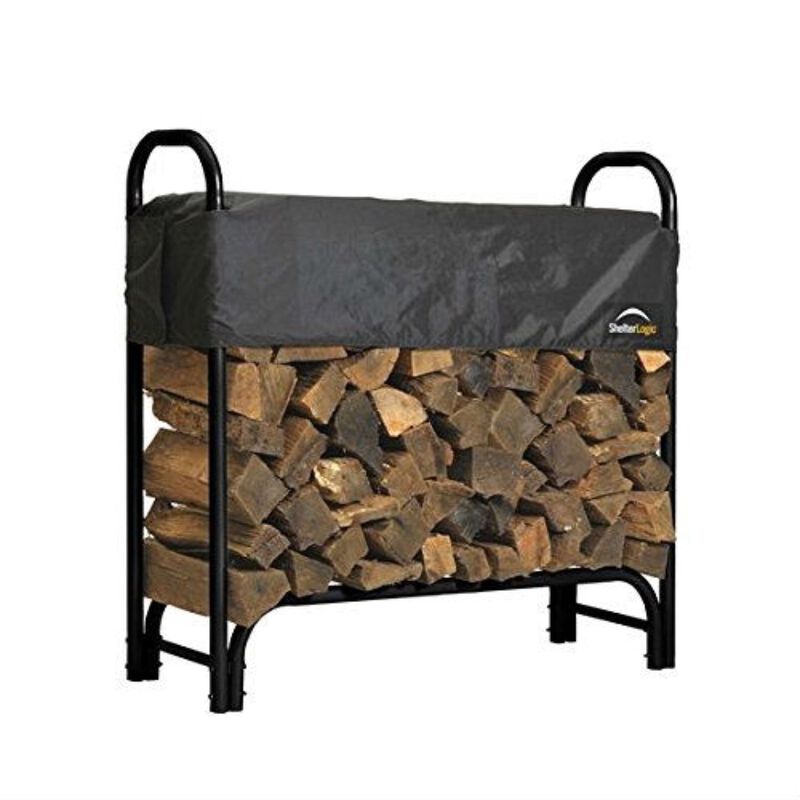 Hivvago Outdoor Firewood Rack 4-Ft Steel Frame Wood Log Storage with Cover