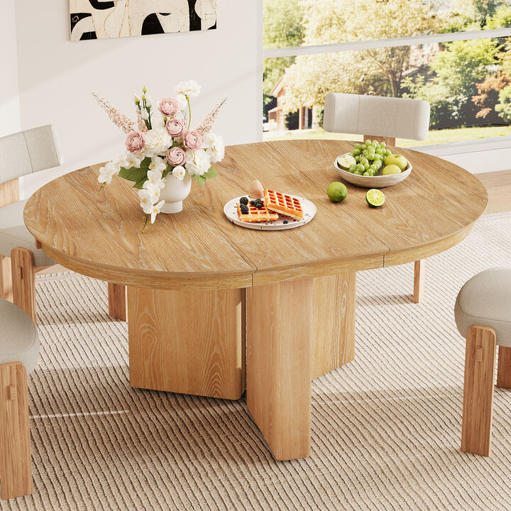 Merax Extendable Oval Dining Table with Pedestal Base & 220lbs Capacity &ndash; Oak Grain Finish