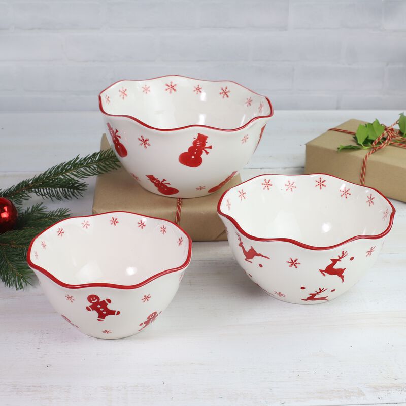 Winterfest 3 Piece Nesting Serving Bowl Set - Assorted Pattern