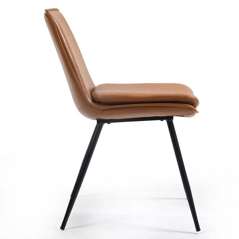 Glamour Home Set of 2 Avalon Cappuccino Faux Leather Dining Chair with Black Metal Legs