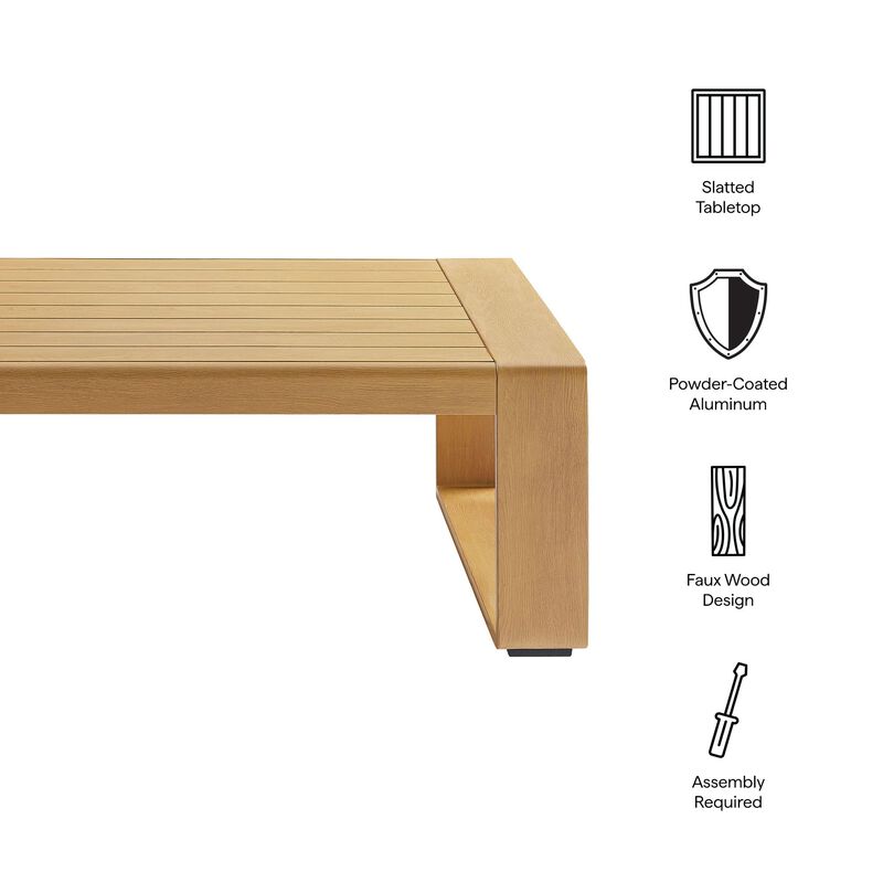 Modway Lirienne Outdoor Patio Aluminum Faux Wood Coffee Table image number 3