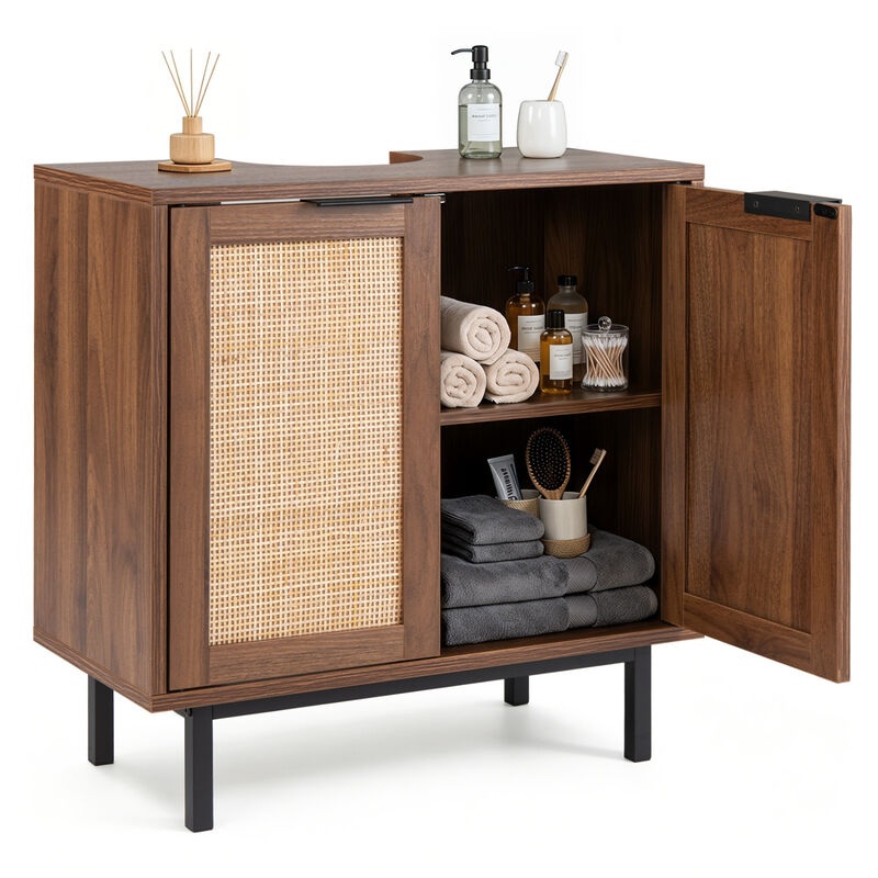 Modern Bathroom Vanity Cabinet with Rattan Doors and Cut-Out image number 3