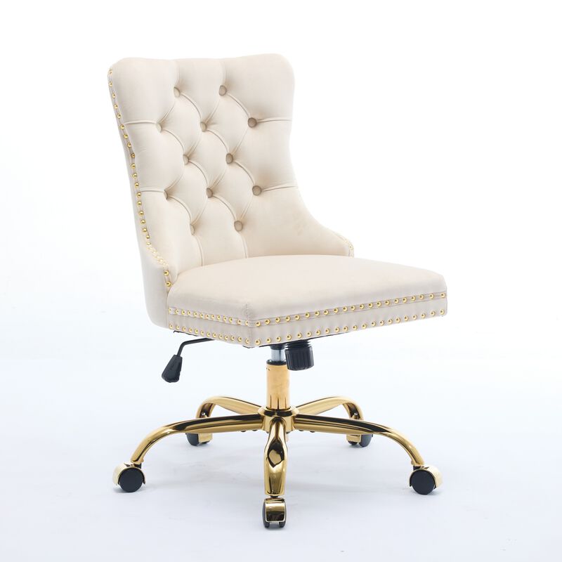 Mondawe Modern Velvet Tufted Office Chair with Gold Metal Base, Swivel & Adjustable Height image number 0