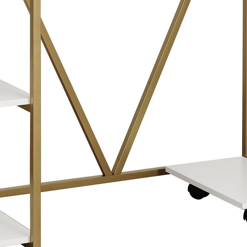 HomeRoots 47" White and Gold Wood and Steel Pedestal Computer Desk image number 5
