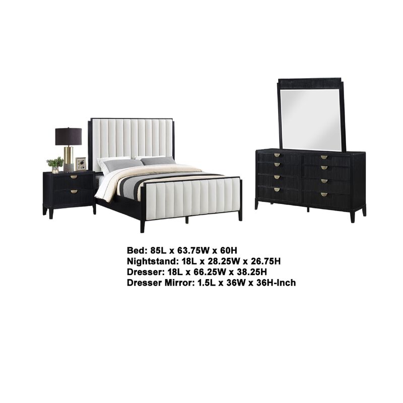 Jack 4pc Queen Bedroom Set, Black, Vertical Tufted Ivory Upholstery image number 4