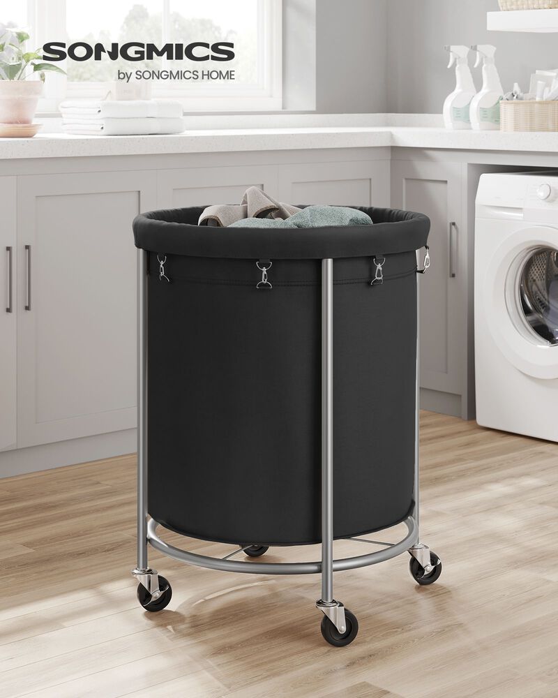 Laundry Basket with Wheels and Removable Bag, Steel Frame, 4 Casters and 2 Brakes image number 1