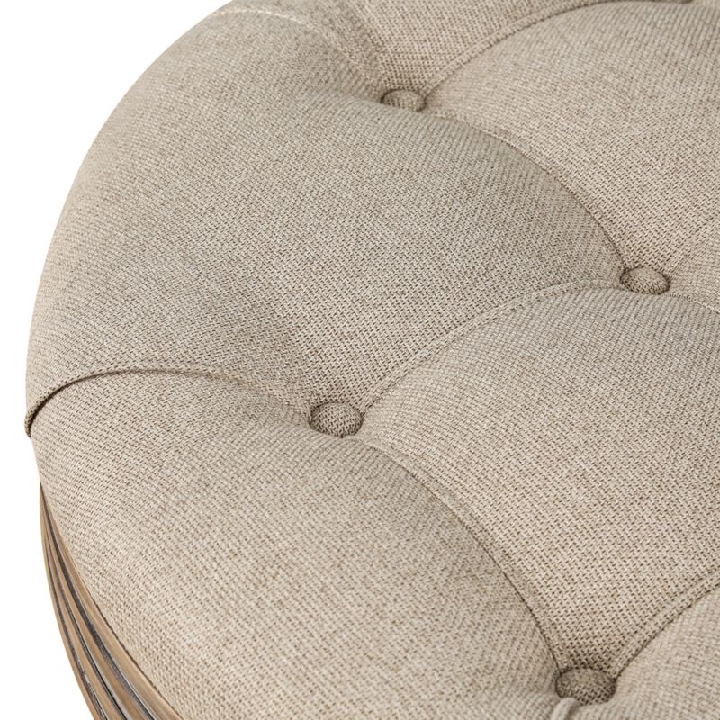 Plozup Large Round Tufted Linen Upholstered Ottoman Coffee Table image number 8