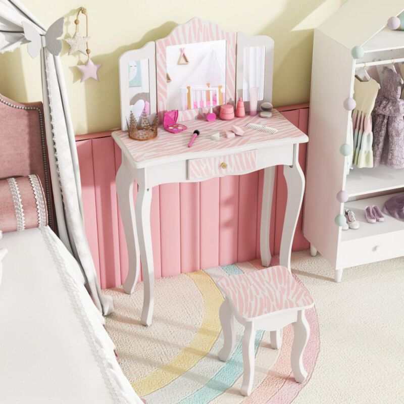 Hivvago Kids Vanity Set with Drawer and 3 Makeup Accessories
