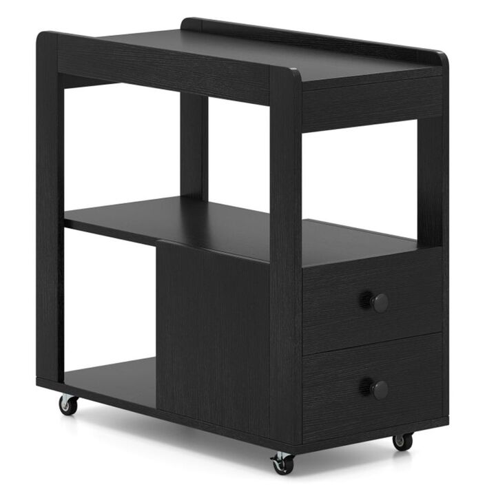 Hivvago 2-Drawer Sofa Side Table with Shelves for Living Room