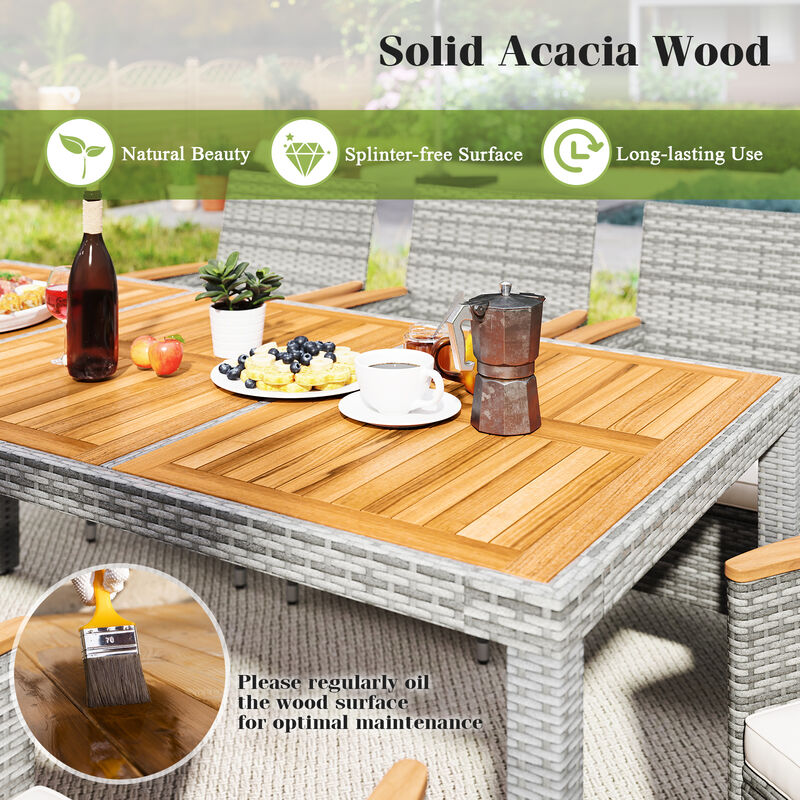 Patio Wicker Dining Set 9-Piece &ndash; Cushioned Chairs and Large Table