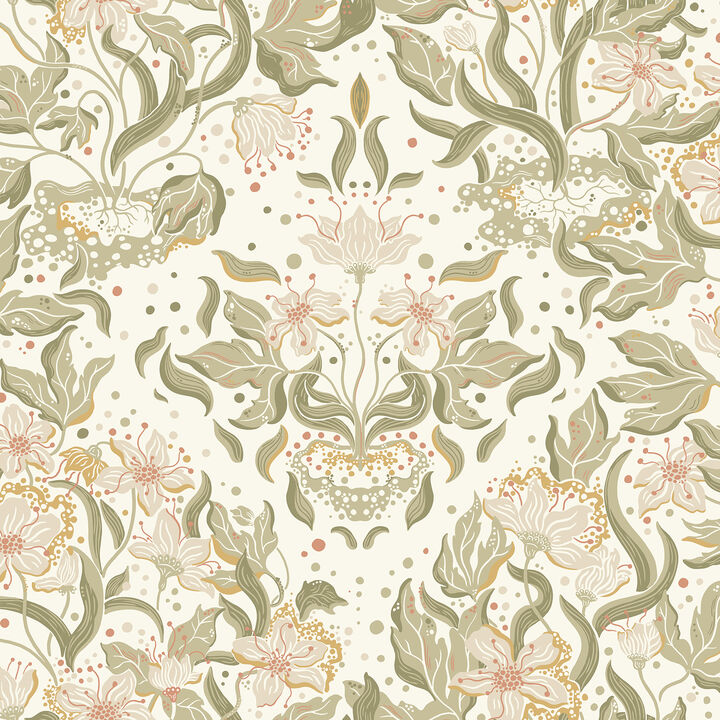 Lisa Olive Floral Damask Wallpaper (Set of 2)