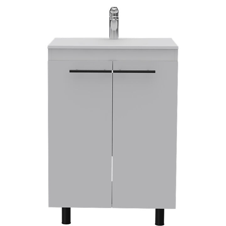 DEPOT E-SHOP Dustin Free Standing Sink Cabinet, Four Legs, Double Door Cabinet, Two Shelves, White