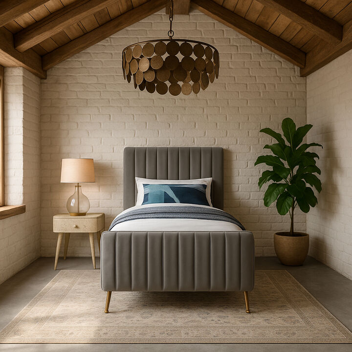 Meridian Furniture Zara Grey Velvet Twin Bed