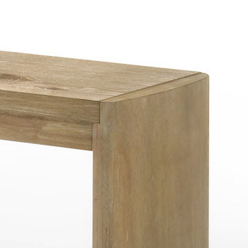 Meni 51 Inch Wide Dining Bench, Panel Legs, Oak Brown Solid Wood - Benzara