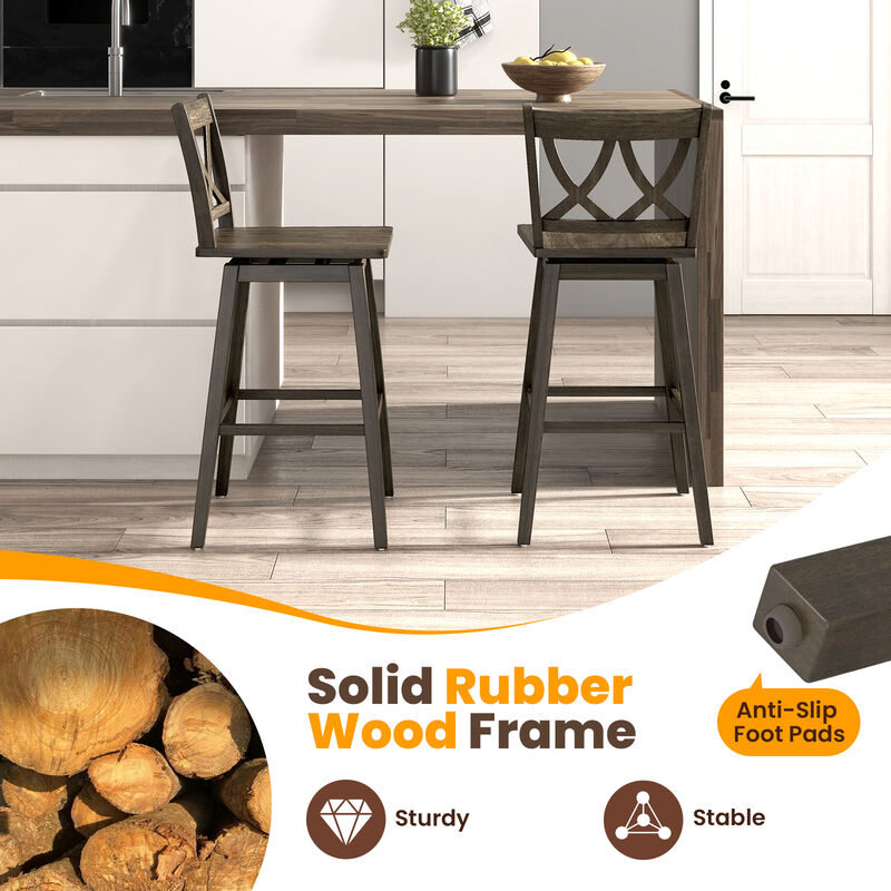 Bar Stool Set of 2 Wooden Bar Chairs with Rubber Wood Frame