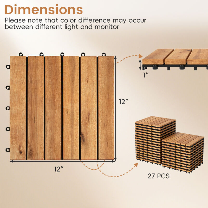 54 Piece Interlocking Wood Deck Tiles for Outdoor Patio Balcony and Garden-Natural image number 2