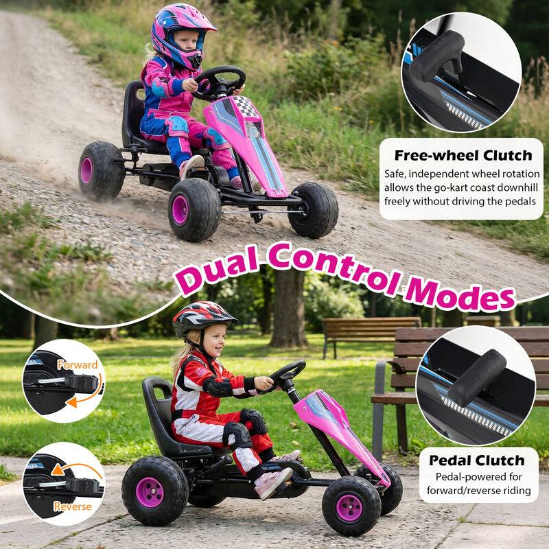 Kids 4 Wheel Pedal Go Kart with Steering Wheel and Safe Handbrake for Backyard image number 6