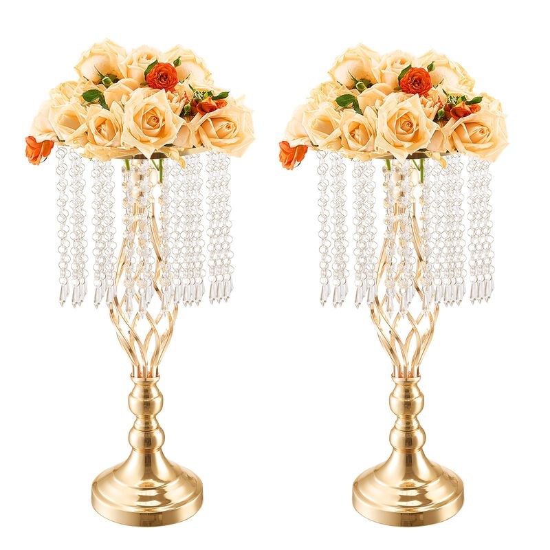 Crystal Wedding Flower Stand, Gold Metal Centerpiece Vase for Table Decor image number 8
