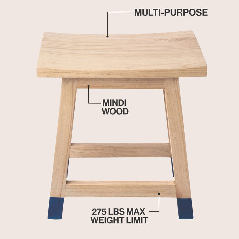 Finesse Classic Casual Handcrafted Solid Mindi Wood Accent Stool with Tipped Legs image number 2