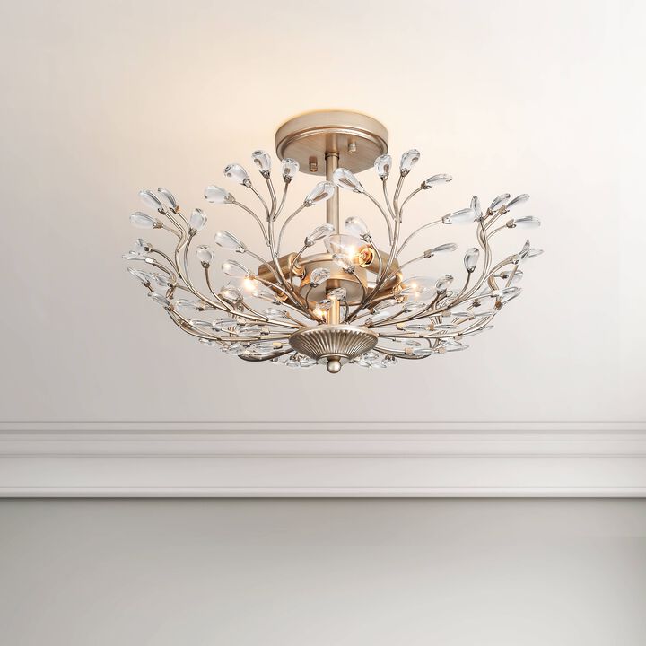 Fleur 4-light Crystal Beaded 9-Branch Semi-Flush Mount - 18 inches in diameter x 12 inches H