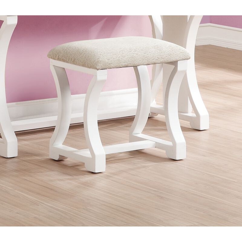 White MDF Vanity Set with Foldable Mirror & Stool