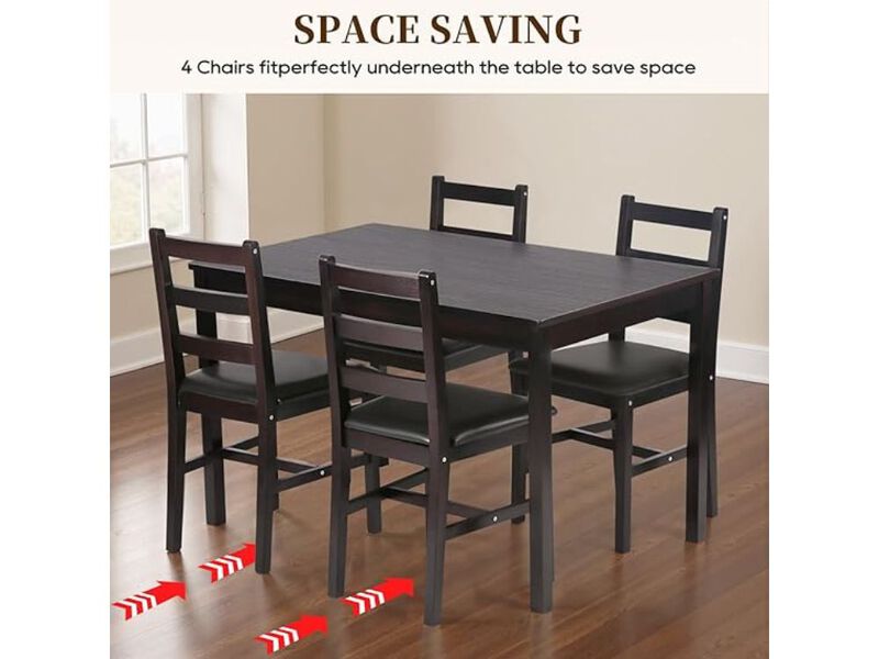 Dining Set &ndash; 5‑Piece Walnut Solid Wood Table with 4 Upholstered Chairs, Space‑Saving Design image number 2