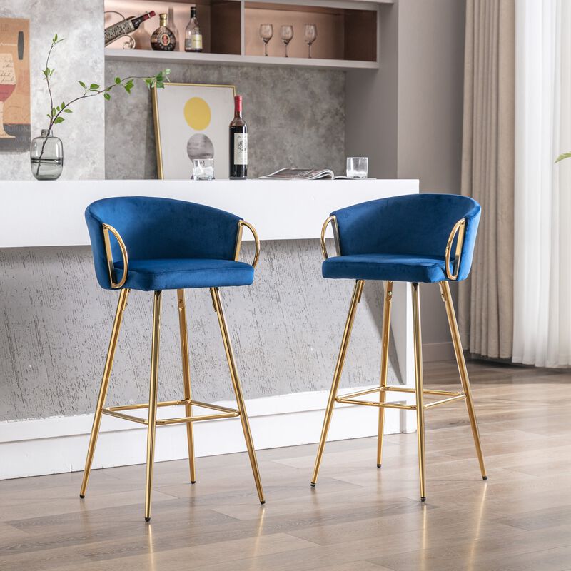 26 Inch Set of 2 Velvet Bar Stools with Chrome Footrest and Golden Base Counter Height Stools image number 8