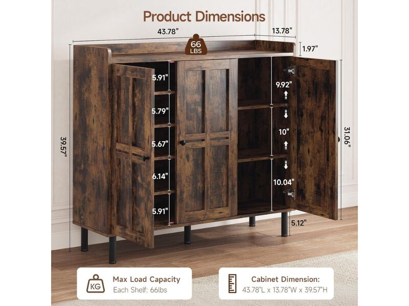 Entryway Metal Shoe Storage Cabinet 2 Tier Adjustable Shelves Brown image number 2