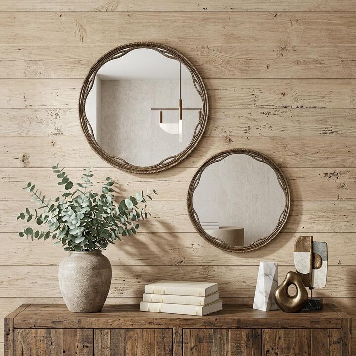 HomeRoots Set of Two Gold Round Ornate Framed Accent Mirrors