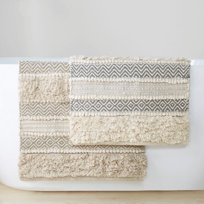 20x32 inch Gray Woven Texture Stripe Bath Rug Gray