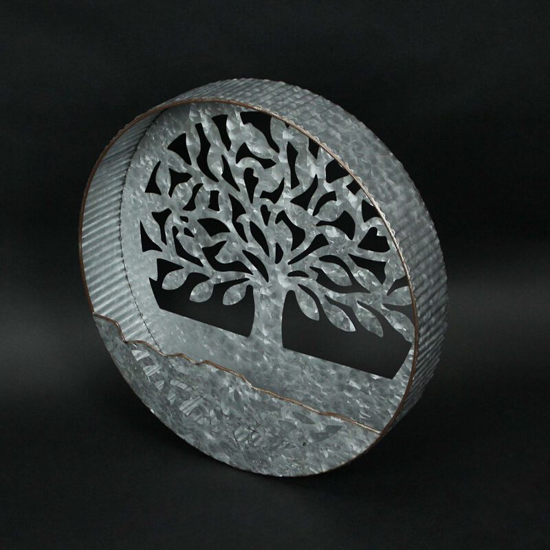 Galvanized Metal Tree of Life Wall Pocket Planter Rustic Decorative Plant Vase image number 1