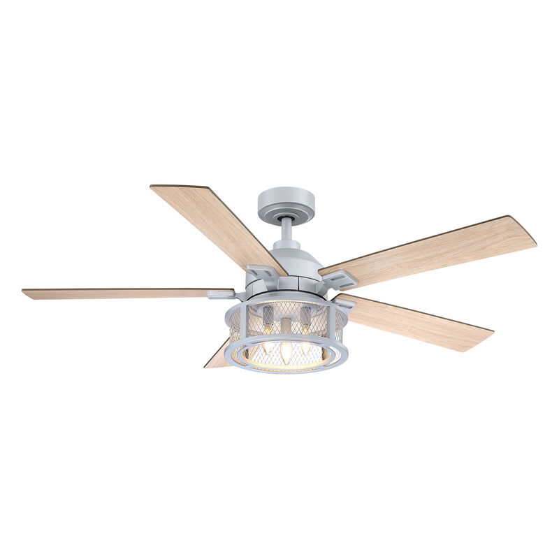 52 in. Modern Mesh Metal Reversible Blades Silver Ceiling Fan with Light and Remote