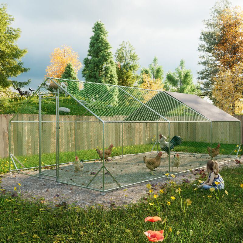 Mondawe 10'x20' Large Metal Chicken Coop with UV & Waterproof Cover