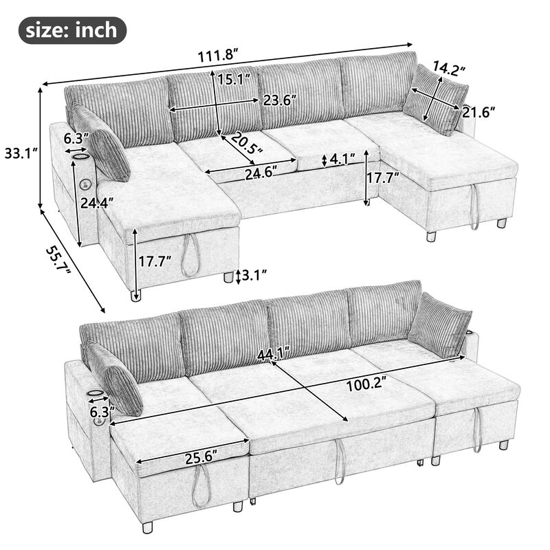 Merax Pull-out Sofa Bed with 2 Cup Holders
