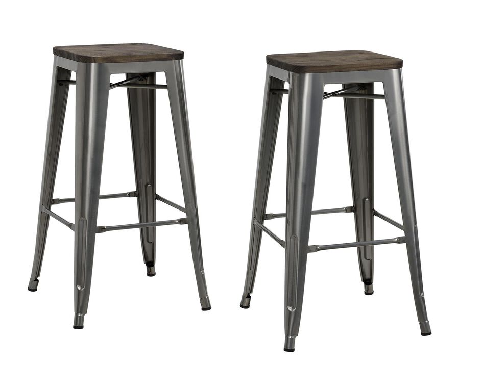Atwater Living Zeno 24" Metal Counter Stool with Wood Seat, Silver