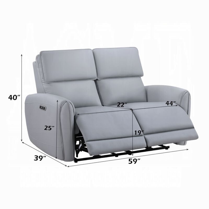 Jero Power Motion Recliner Loveseat, USB Port, Light Gray Faux Leather image number 5