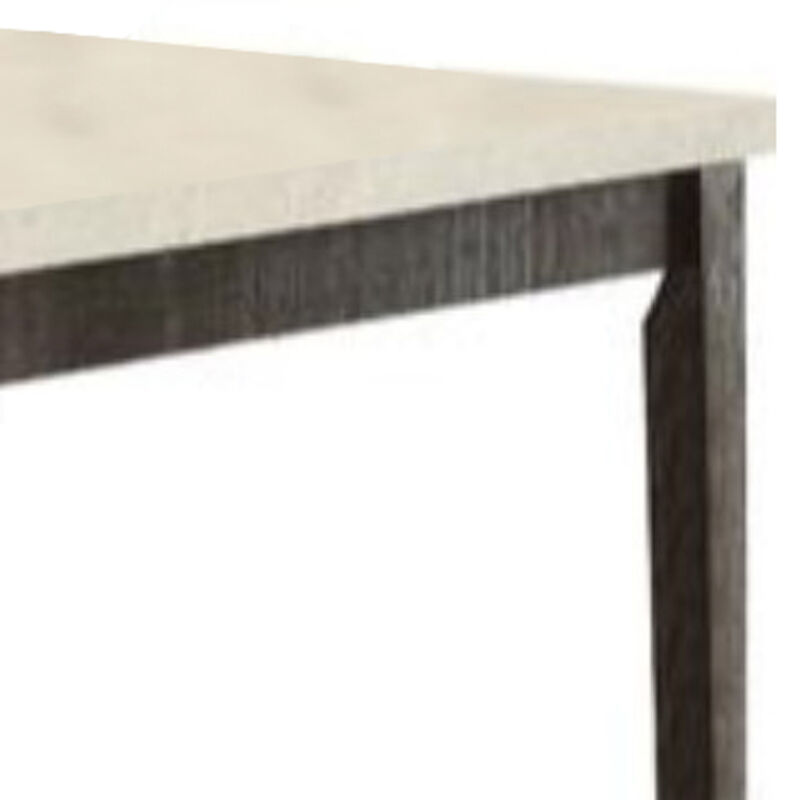 Rectangular Wooden Dining Table with Marble Top, White and Dark Oak Brown - Benzara