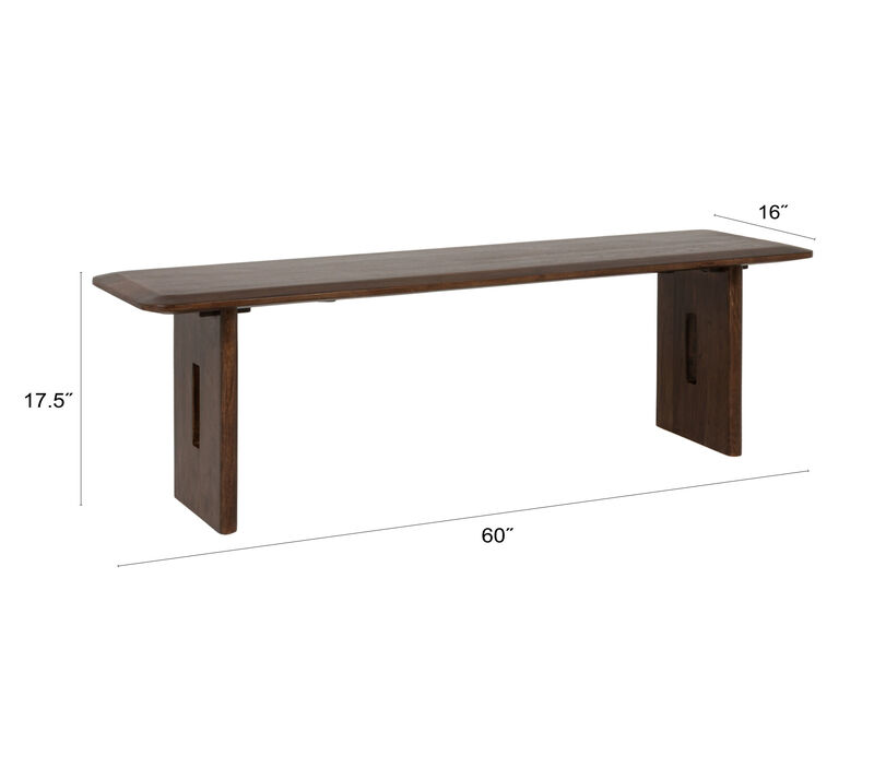 Acacia Wood Rectangular Bench, Walnut Finish image number 2
