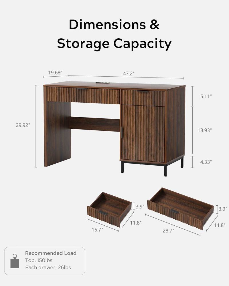 ShipItFurniture Brown 47-Inch Fluted Executive Desk Charging Station image number 2