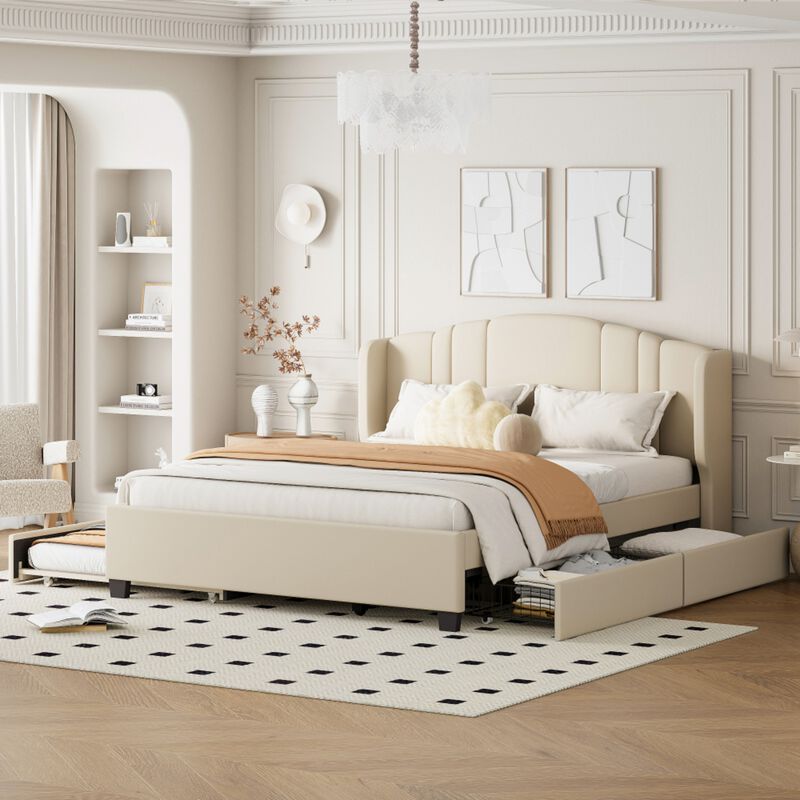Dolf Queen Linen Upholstered Platform Bed Frame image number 2
