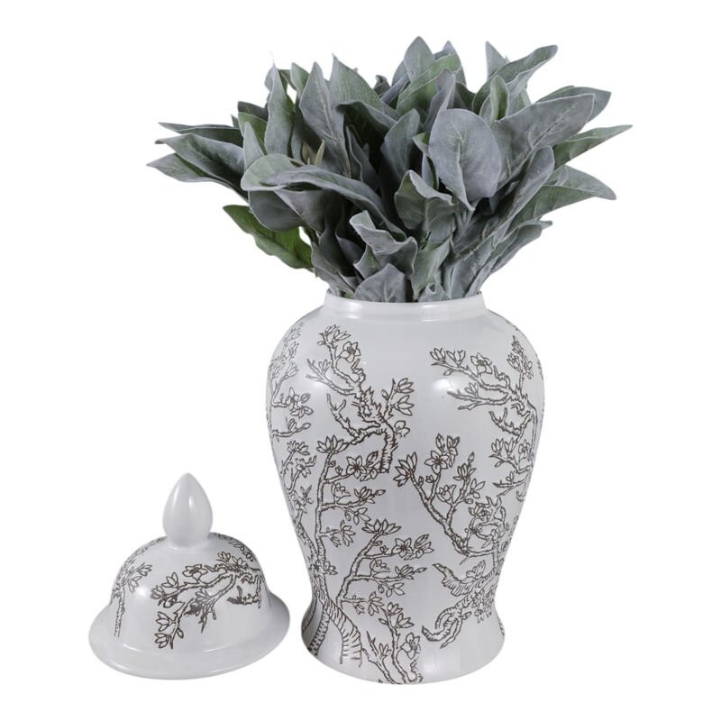18x9" Cherry Blossom Temple Jar, White/ Brown image number 1