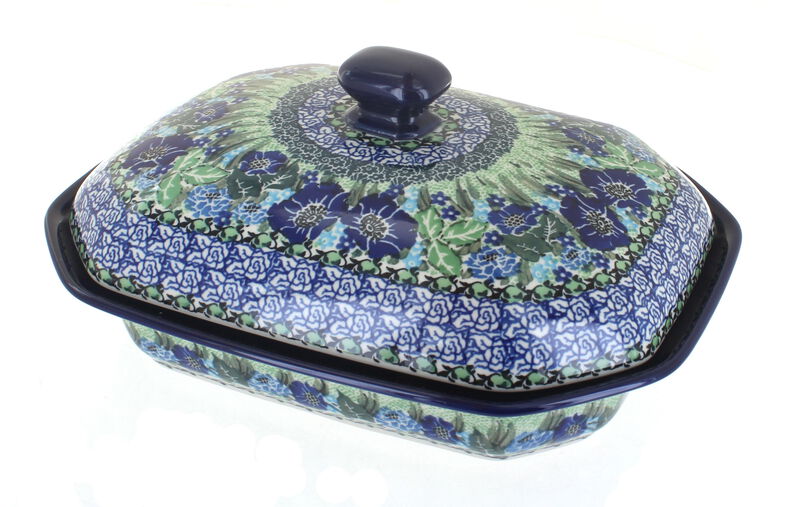 Blue Rose Polish Pottery Mockingbird Medium Covered Baker